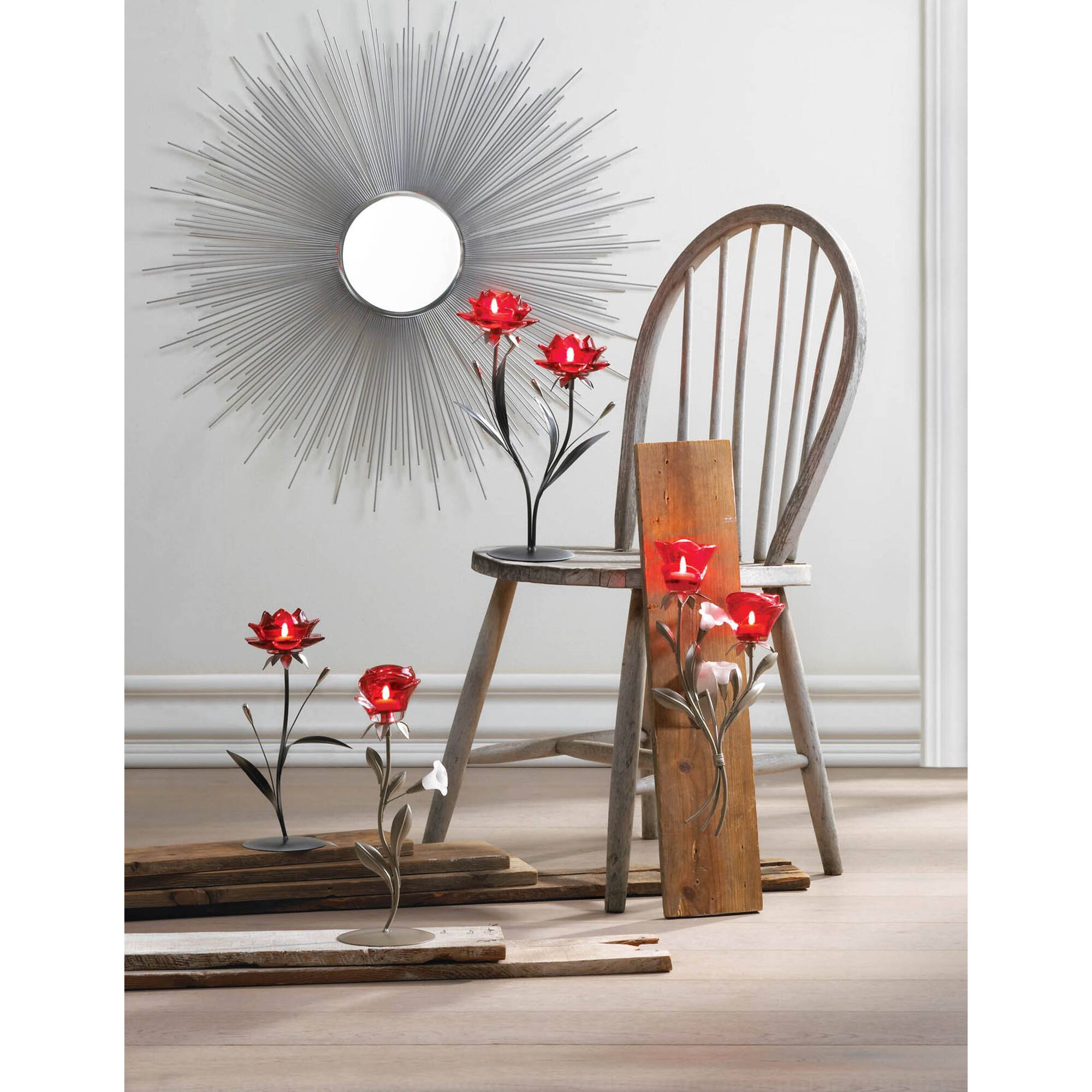 14.5" Red Flowers Candle Holder